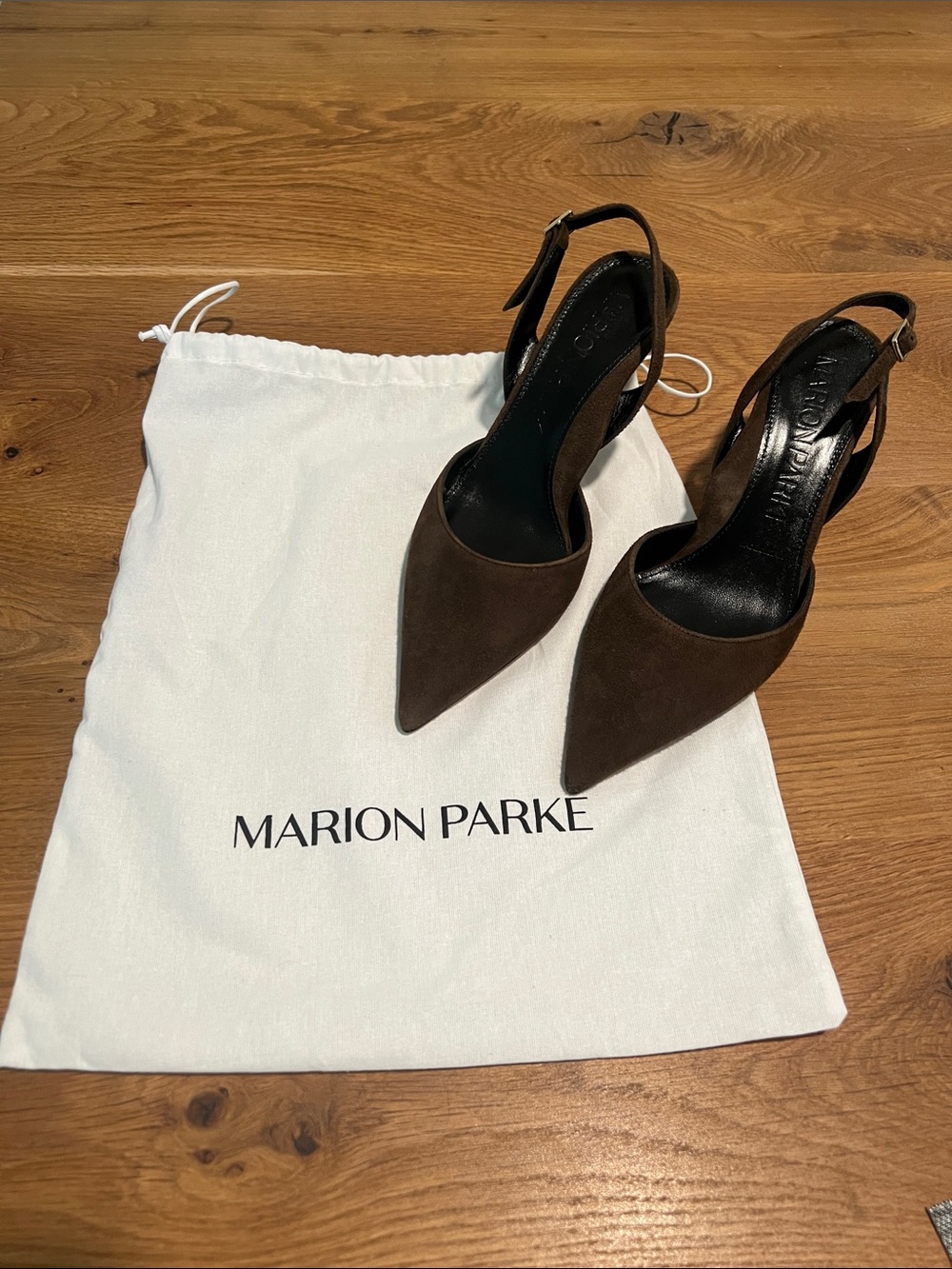 Marion Parke Classic Slingback 70 Chocolate Brown Suede Point Toe Pumps 37 | 7